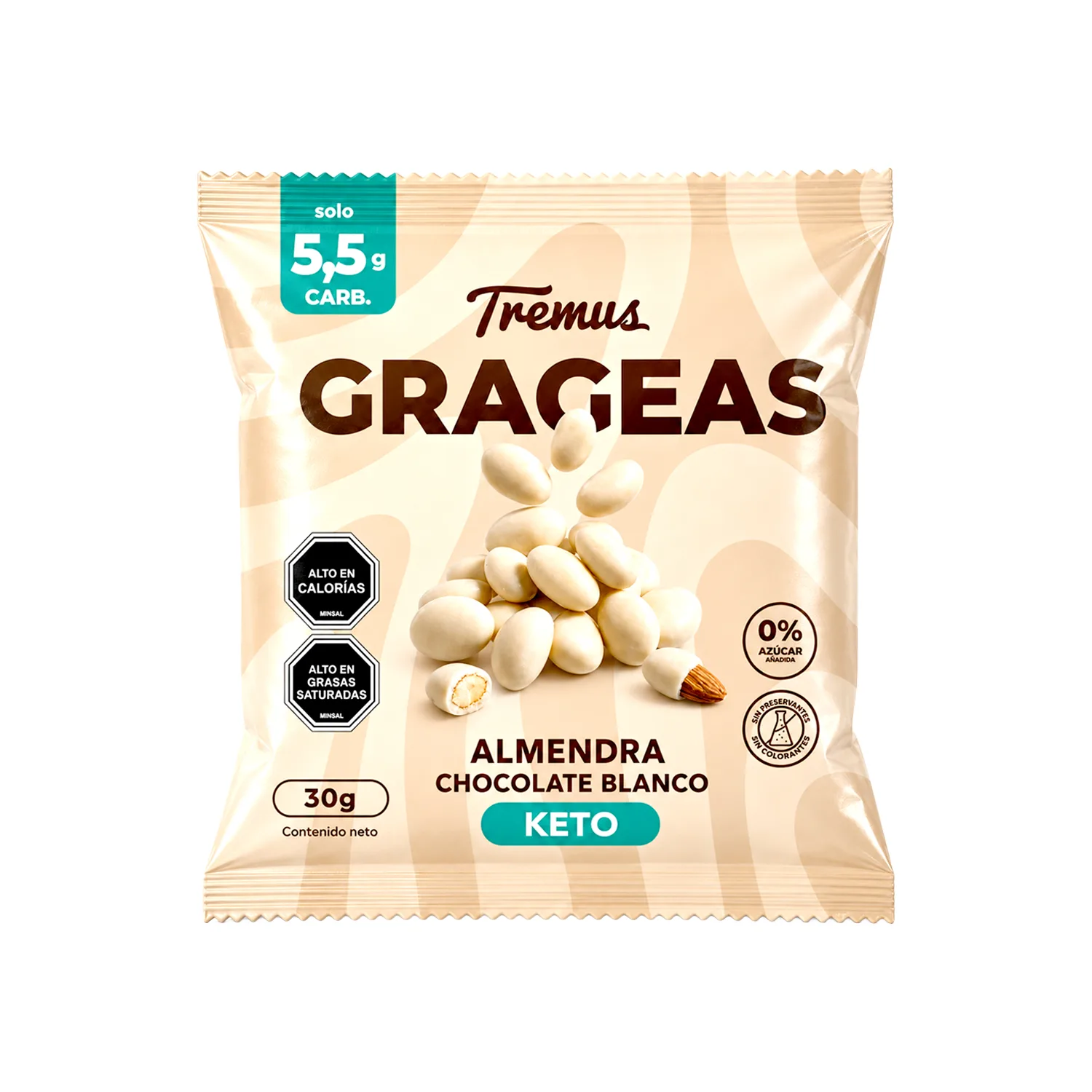 Grageas de almendra cubiertas de chocolate blanco