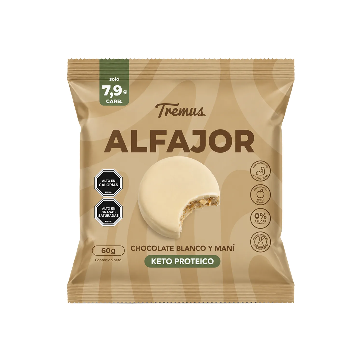 Alfajor de chocolate blanco y mantequilla de maní