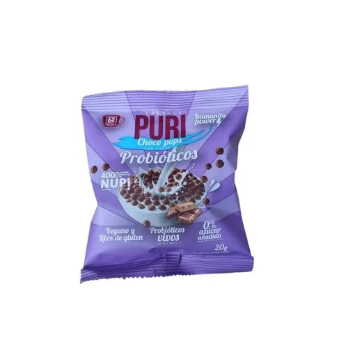 Cereal Choco Pops Vegano Sin Gluten 400 Billones De Probióticos Sabor Cacao 20 gr
