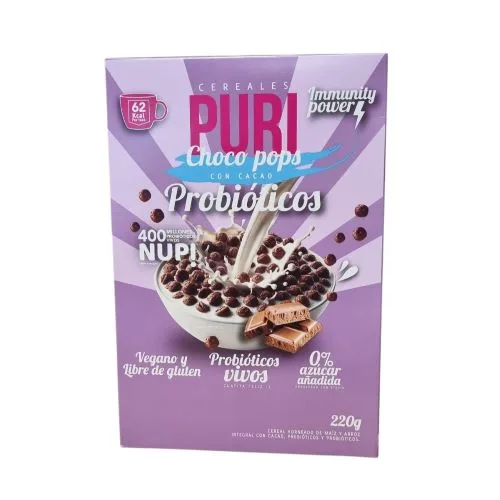 Cereal Choco Pops Vegano Sin Gluten 400 Billones de Probióticos Sabor Cacao 220 g